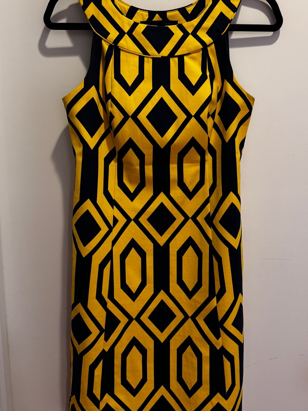 Ralph Lauren Black Label Made in USA Yellow Geometric Shift Dress 8